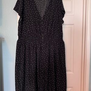 ModCloth Black Polka Dot V-Neck Smocked Midi Dress